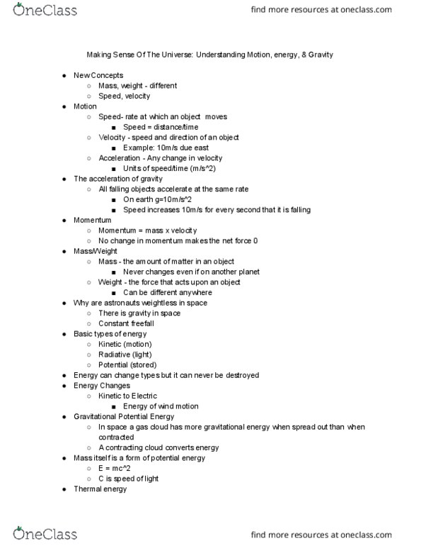 AST 101 Lecture Notes - Lecture 4: Gravitational Energy, Net Force thumbnail