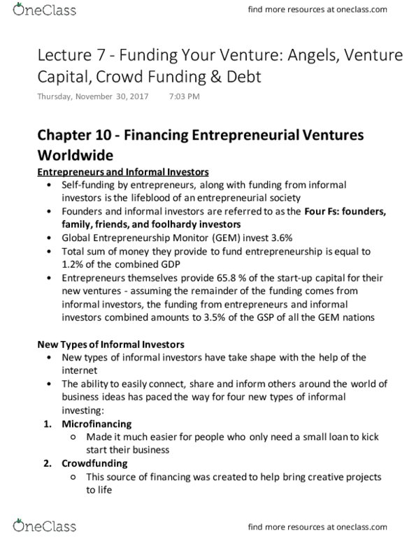 ENT 526 Lecture 7: Funding Your Venture Angels, Venture Capital, Crowd Funding & Debt thumbnail
