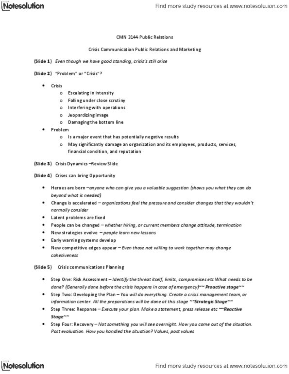 CMN 3144 Lecture Notes - Crisis Communication, Crisis Management, Ingratiation thumbnail