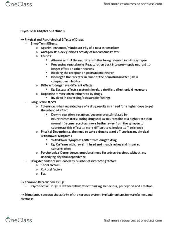 PSYC 1200 Lecture Notes - Lecture 3: Club Drug, Hallucinogen, Opioid Receptor thumbnail