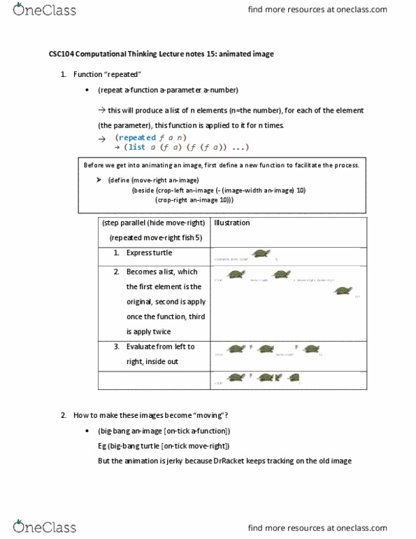 CSC104H1 Lecture Notes - Lecture 15: Animation, Jerky, Animage thumbnail