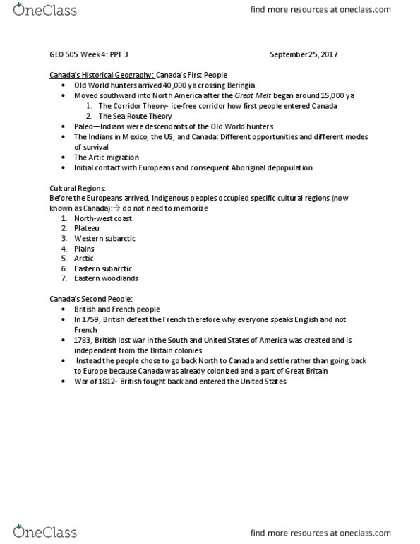 GEO 505 Lecture Notes - Lecture 4: Indigenous Peoples Of The Eastern Woodlands, Beringia, Paleo-Indians thumbnail