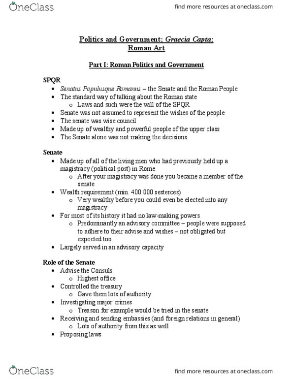 CLASSICS 2K03 Lecture Notes - Lecture 23: Princeps, Chief Magistrate, Roman Citizenship thumbnail