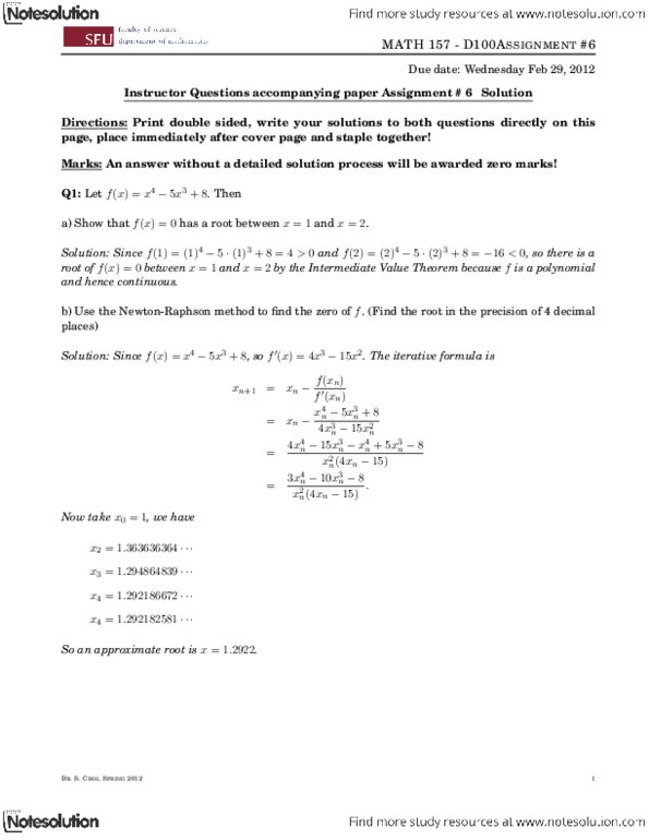 MATH 157 Lecture Notes - Intermediate Value Theorem, Solution Process thumbnail