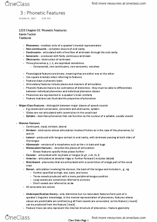 LINGUIST 1Z03 Chapter Notes - Chapter 3: Joule, Dental And Alveolar Flaps, Vocal Folds thumbnail