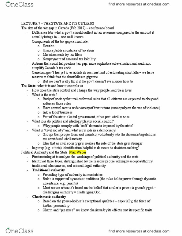 SOC313H1 Lecture Notes - Lecture 7: Totalitarianism, Seymour Martin Lipset, Social Capital thumbnail