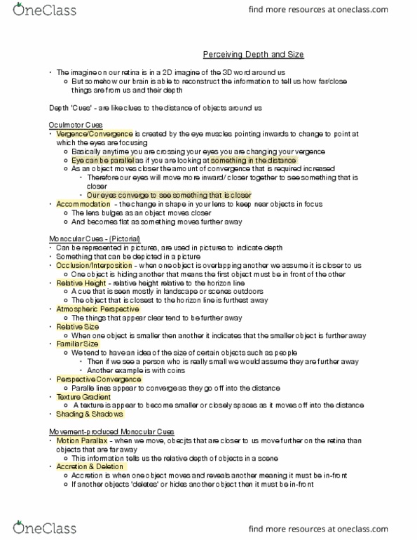 PSYC 2220 Lecture Notes - Lecture 10: Random Dot Stereogram, Horopter, Stereopsis thumbnail