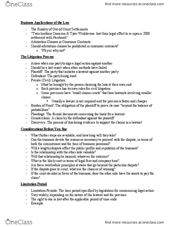 BUSI 4000 Lecture Notes - Lecture 5: Tyler Winklevoss, Garnishment, Counterclaim thumbnail