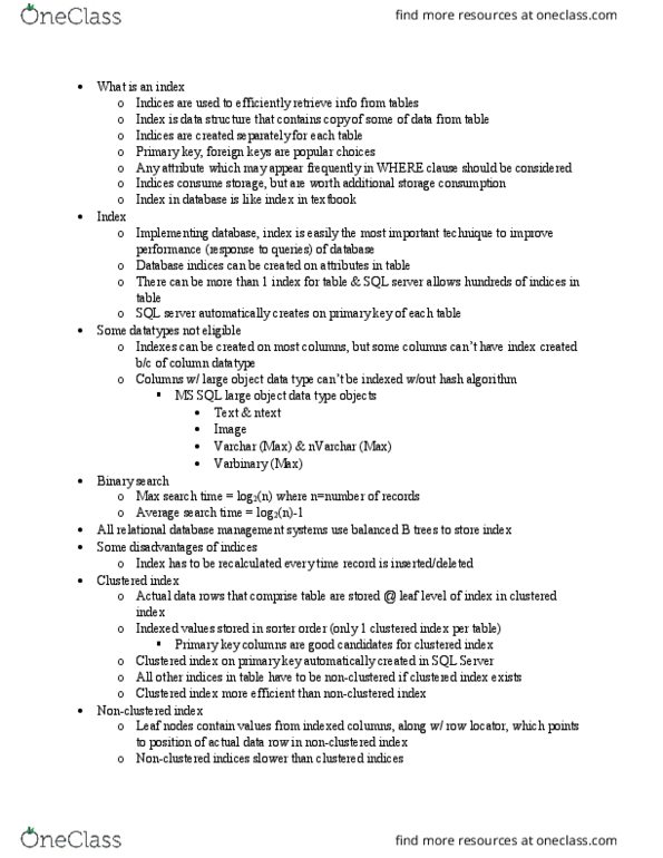 INSY 3432 Lecture Notes - Lecture 25: Hash Function, Unique Key, Binary Search Algorithm thumbnail