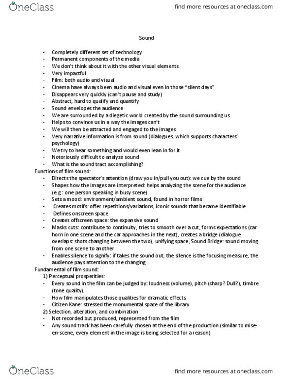 CIN105Y1 Lecture Notes - Lecture 6: Diegesis, Citizen Kane, Sound Shapes thumbnail