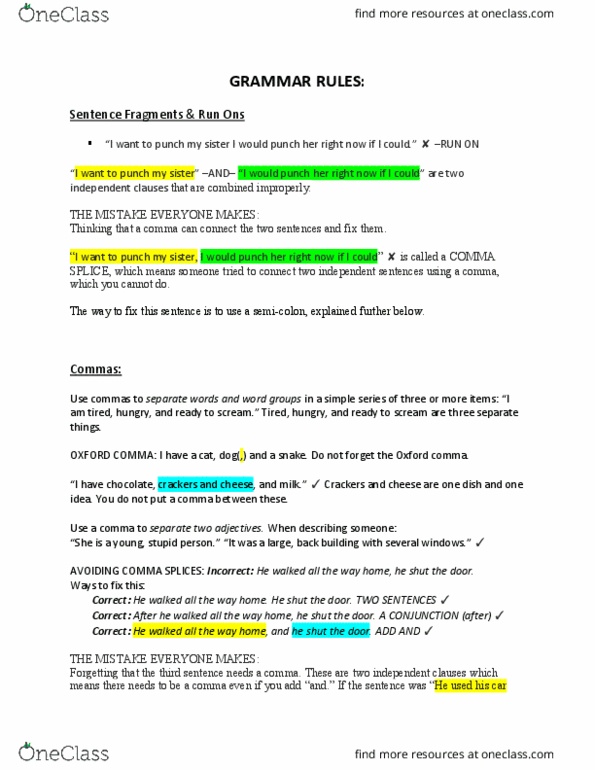 LIT 2110 Chapter Notes - Chapter GRAMMAR: Typewriter, Serial Comma, Independent Clause thumbnail