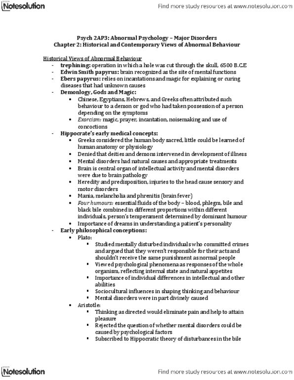 PSYCH 2AP3 Chapter Notes - Chapter 2: Demonic Possession, Moral Treatment, Mental Health thumbnail