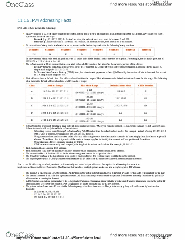 NET 4000 Chapter Notes - Chapter 11.1.6: Private Network, Default Gateway, Broadcast Address thumbnail