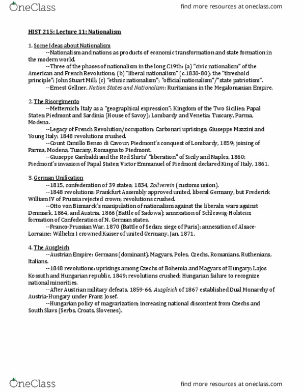 HIST 215 Lecture Notes - Lecture 11: Camillo Benso, Count Of Cavour, Lajos Kossuth, Frederick William Iv Of Prussia thumbnail