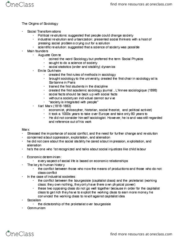SOC 1101 Lecture Notes - Lecture 3: Talcott Parsons, Verstehen, Auguste Comte thumbnail