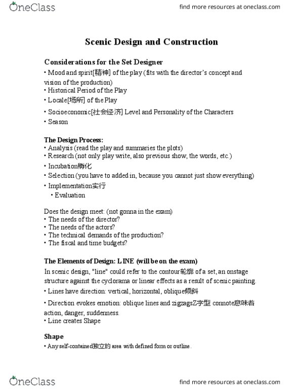 THE 1101 Lecture Notes - Lecture 3: Scale Model, Plywood, Scenic Design thumbnail