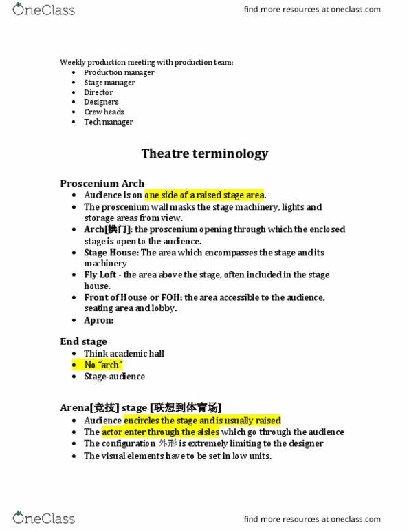 THE 1101 Lecture Notes - Lecture 1: Vomitorium, Stage Machinery, Proscenium thumbnail
