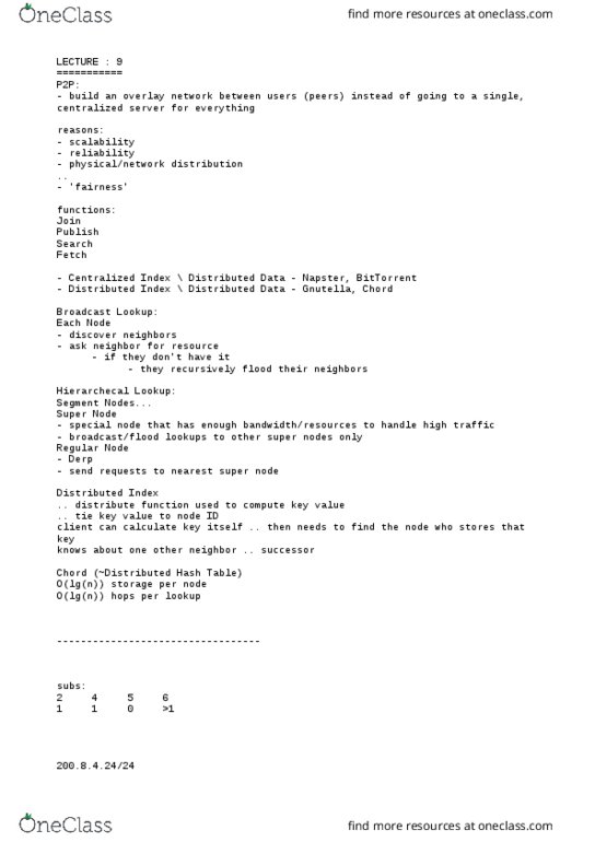 01:198:352 Lecture Notes - Lecture 9: Distributed Hash Table, Gnutella, Overlay Network thumbnail