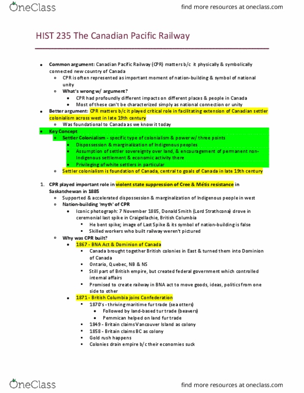 HIST 235 Lecture Notes - Lecture 6: Downtown Vancouver, Population Growth, Gastown thumbnail