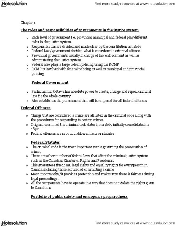 SOC209H5 Chapter Notes - Chapter 1: Public Prosecution Service Of Canada, Ontario Provincial Police, Royal Newfoundland Constabulary thumbnail