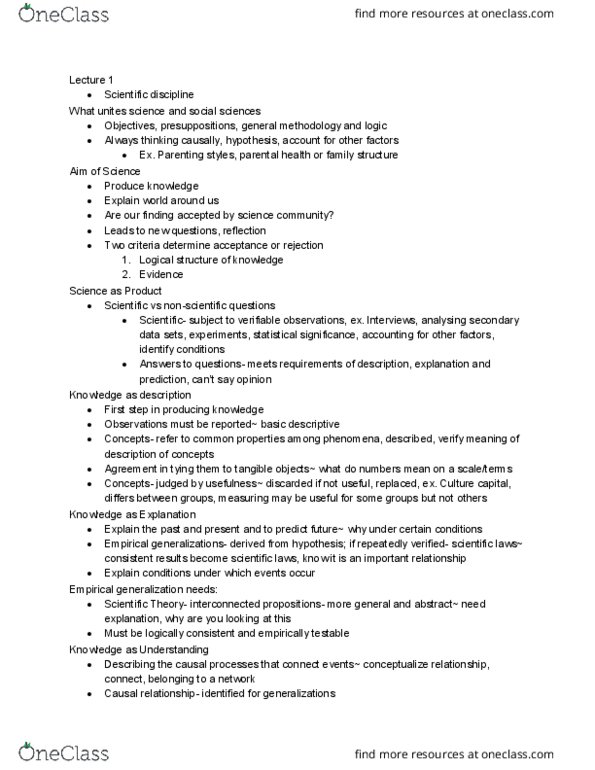 Sociology 3306A/B Lecture Notes - Lecture 1: Admissible Evidence, Deductive Reasoning, Empiricism thumbnail