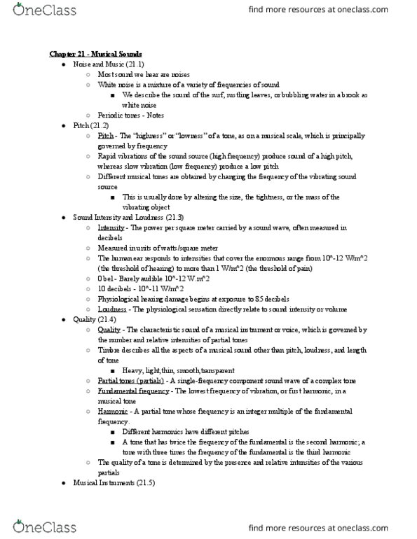 PHYS 121 Chapter Notes - Chapter 21: Fourier Analysis, Analog Signal, Sound Intensity thumbnail