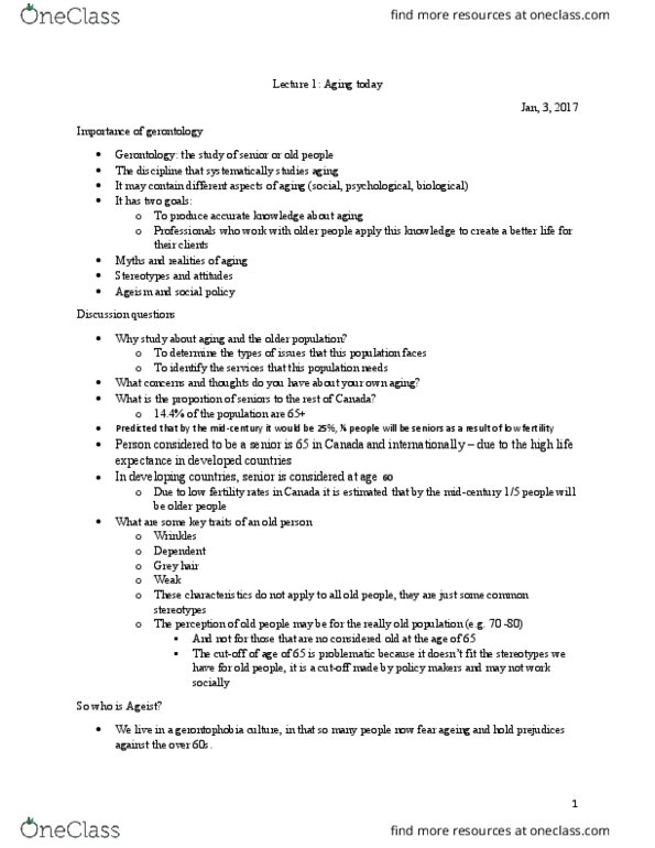 SOC334H5 Lecture Notes - Lecture 1: Old Age, Absenteeism, Loose Coupling thumbnail