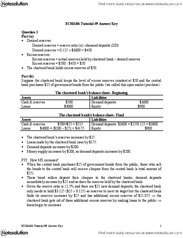 MGEA06H3 Lecture Notes - Excess Reserves, Demand Deposit, Reserve Requirement thumbnail