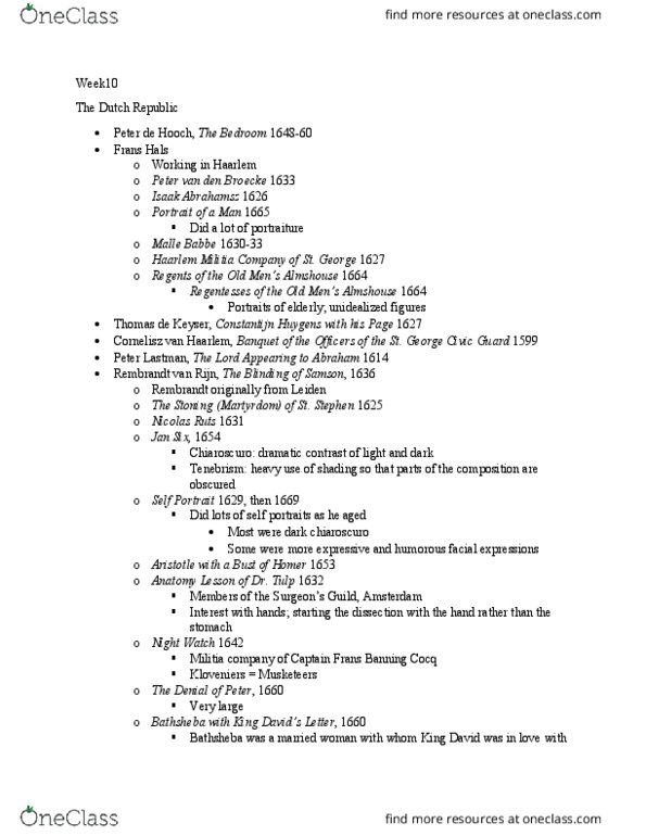 FAH279H5 Lecture Notes - Lecture 10: List Of Scrubs Characters, Assendelft, Pieter Jansz. Saenredam thumbnail