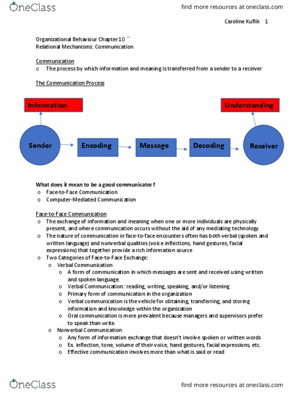 Management and Organizational Studies 2181A/B Chapter Notes - Chapter 10: Linkedin, Nonverbal Communication, Linguistics thumbnail