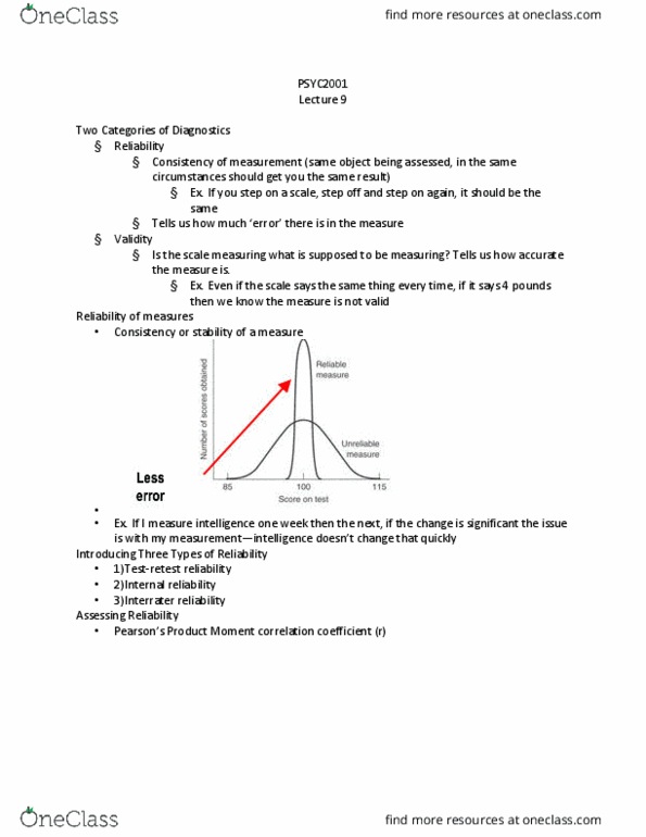 PSYC 2001 Lecture Notes - Lecture 9: Discriminant, Content Validity, Criterion Validity thumbnail