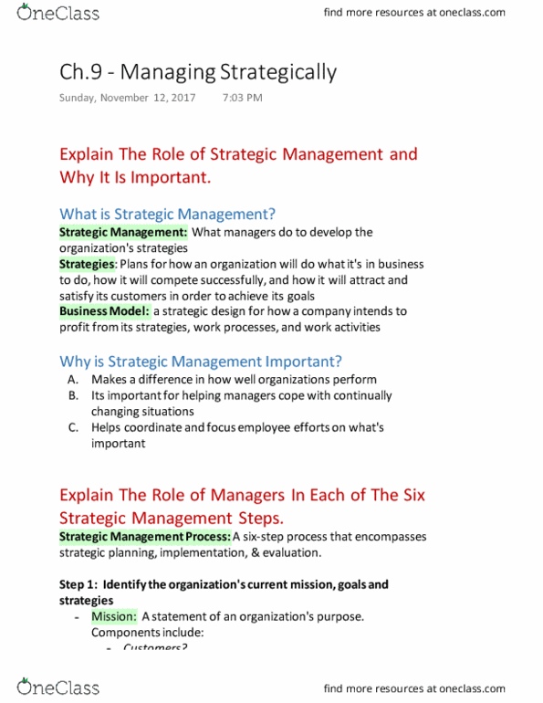 MGMT 1000 Chapter Notes - Chapter 9: Bargaining Power, Cost Leadership, Strategic Management thumbnail