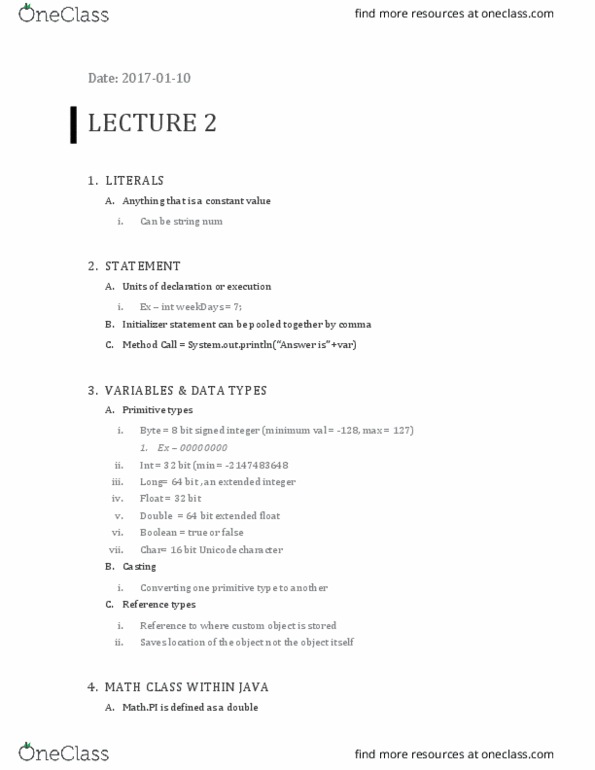 CS 0401 Lecture 2: Java Fundamentals Recap thumbnail