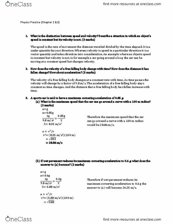 PHY451H5 Chapter Notes - Chapter 1-2: Equations For A Falling Body, Centripetal Force thumbnail