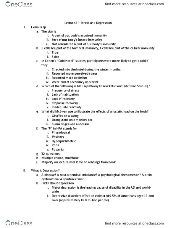 PSY BEH 137H Lecture Notes - Lecture 8: Allostatic Load, Humoral Immunity, Cell-Mediated Immunity thumbnail