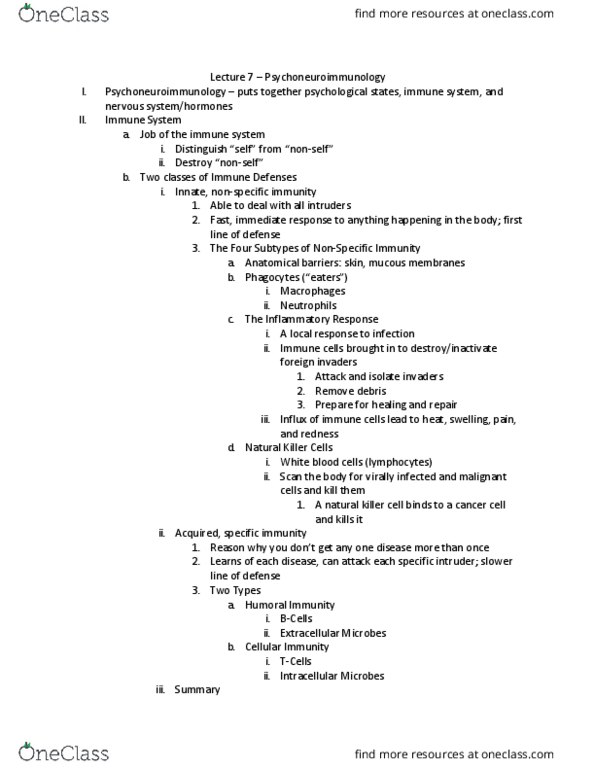 PSY BEH 137H Lecture 7: Lecture 7 - Psychoneuroimmunology thumbnail