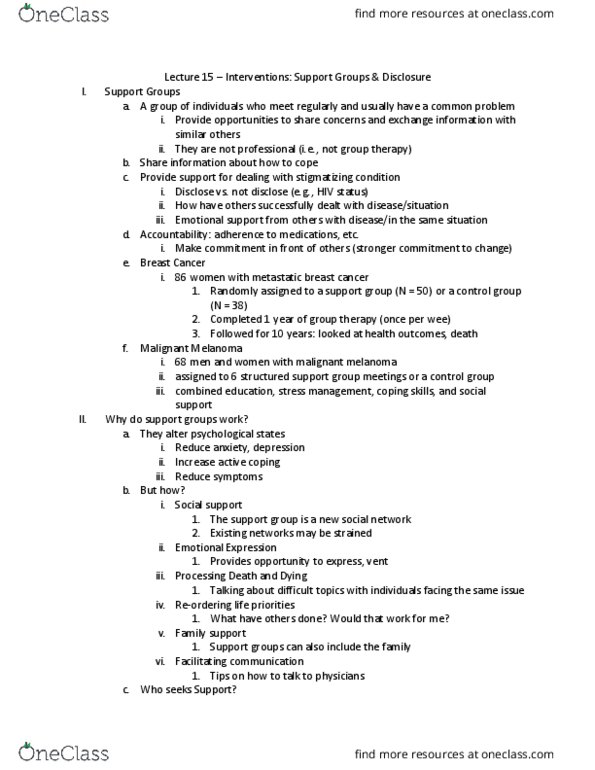 PSY BEH 137H Lecture Notes - Lecture 15: Melanoma, Malignancy, Stress Management thumbnail