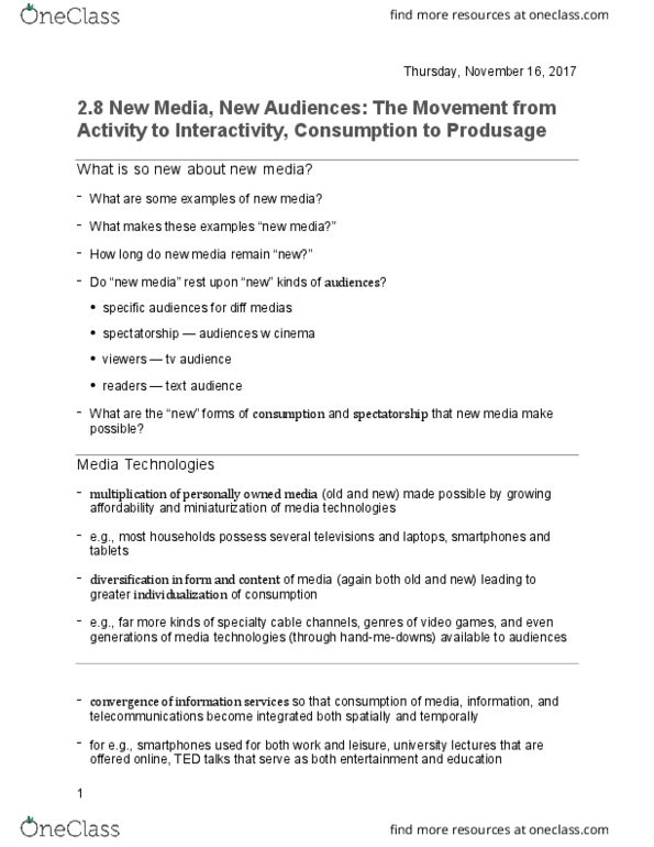 CMST 3K03 Lecture 17: New Media, New Audiences: The Movement from Activity to Interactivity, Consumption to Produsage thumbnail
