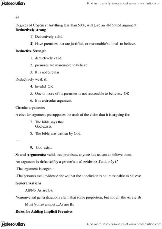 PHIL 105 Lecture Notes - Circular Reasoning, Logical Reasoning thumbnail