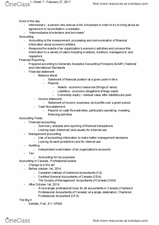 ADMS 1010 Lecture Notes - Lecture 6: Chartered Professional Accountant, International Financial Institutions, Bretton Woods Conference thumbnail