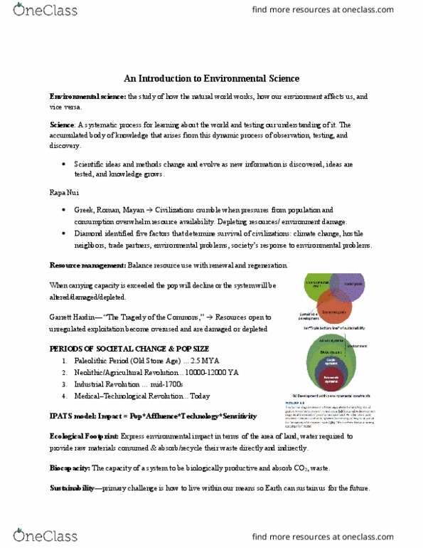 EESA01H3 Lecture Notes - Lecture 1: Garrett Hardin, Paleolithic, Ecological Footprint thumbnail