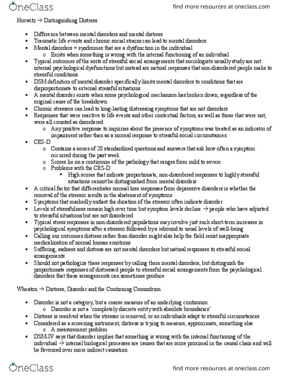 SOC318H5 Lecture Notes - Lecture 3: Mental Disorder, Measurement Problem, Outlast thumbnail