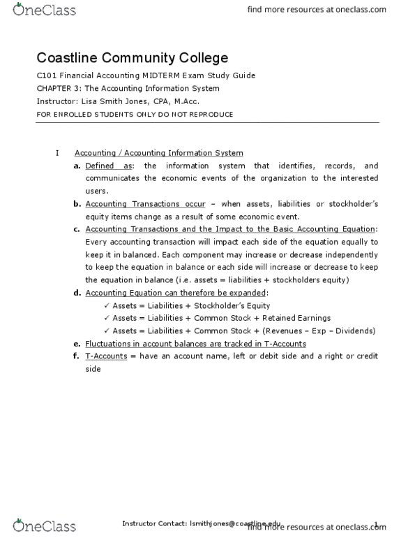 RSM219H1 Lecture Notes - Lecture 3: Coastline Community College, Accounting Equation, Retained Earnings thumbnail