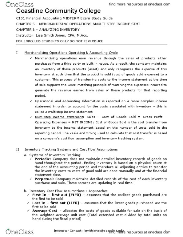 RSM219H1 Lecture Notes - Lecture 6: Coastline Community College, Financial Statement, Income Statement thumbnail