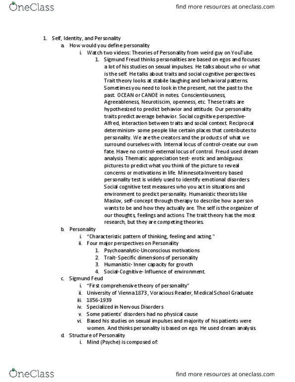 PSY 101 Lecture Notes - Lecture 1: Dream Interpretation, Trait Theory, Cognitive Test thumbnail