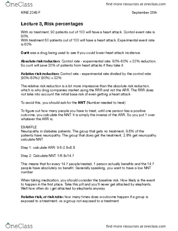 KINE 2049 Lecture Notes - Lecture 3: Relative Risk Reduction, Absolute Risk Reduction, Peripheral Neuropathy thumbnail