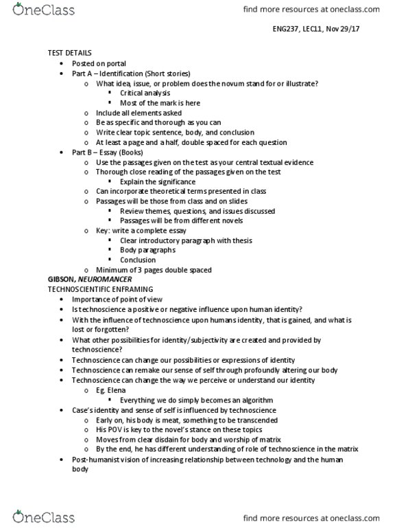 ENG237H1 Lecture Notes - Lecture 11: Technoscience, Shuriken, Posthumanism thumbnail