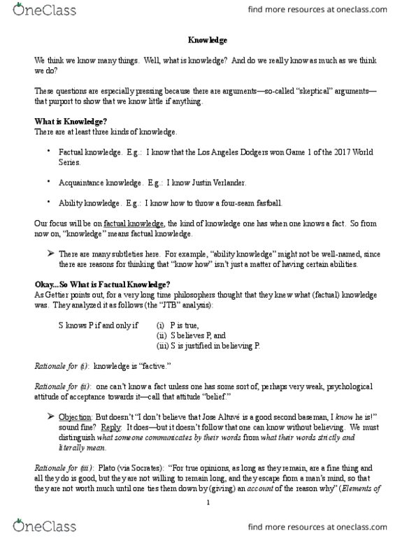 PHL100Y1 Lecture Notes - Lecture 7: Justin Verlander, Epistemology, Edmund Gettier thumbnail