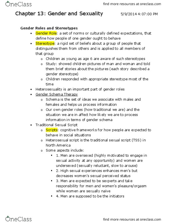 Psychology 2075 Chapter Notes - Chapter 13-19: Sexual Script Theory, Gender Role, Gender Identity thumbnail