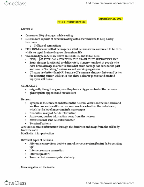 PS101 Lecture Notes - Lecture 3: Axon Terminal, Fluid Compartments, Extracellular Fluid thumbnail